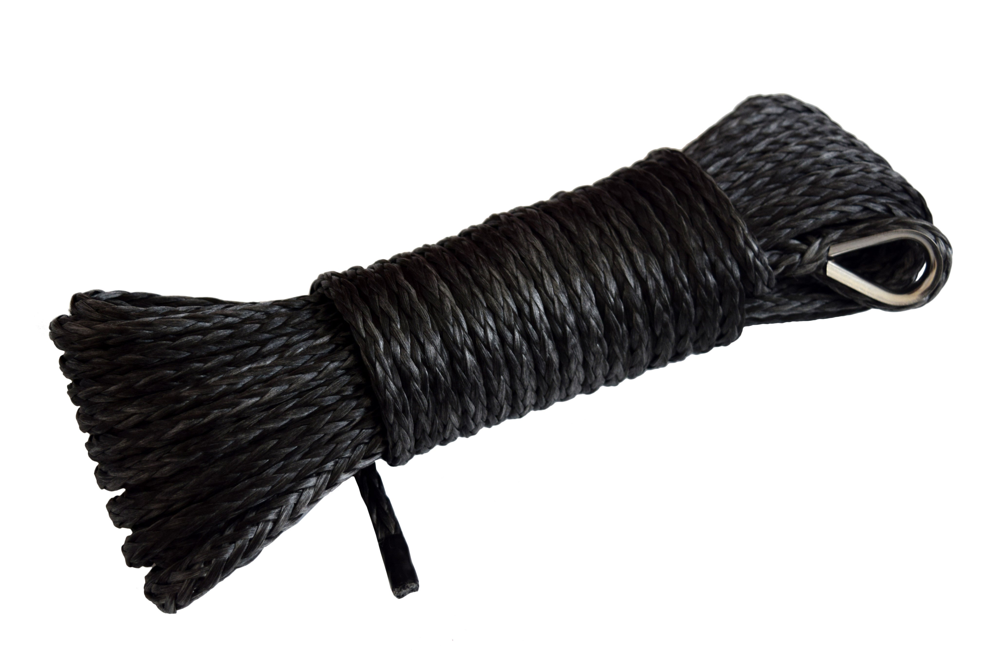 Black 50ft 1/4 inch ATV UTV synthetic winch cable rope line with thimble