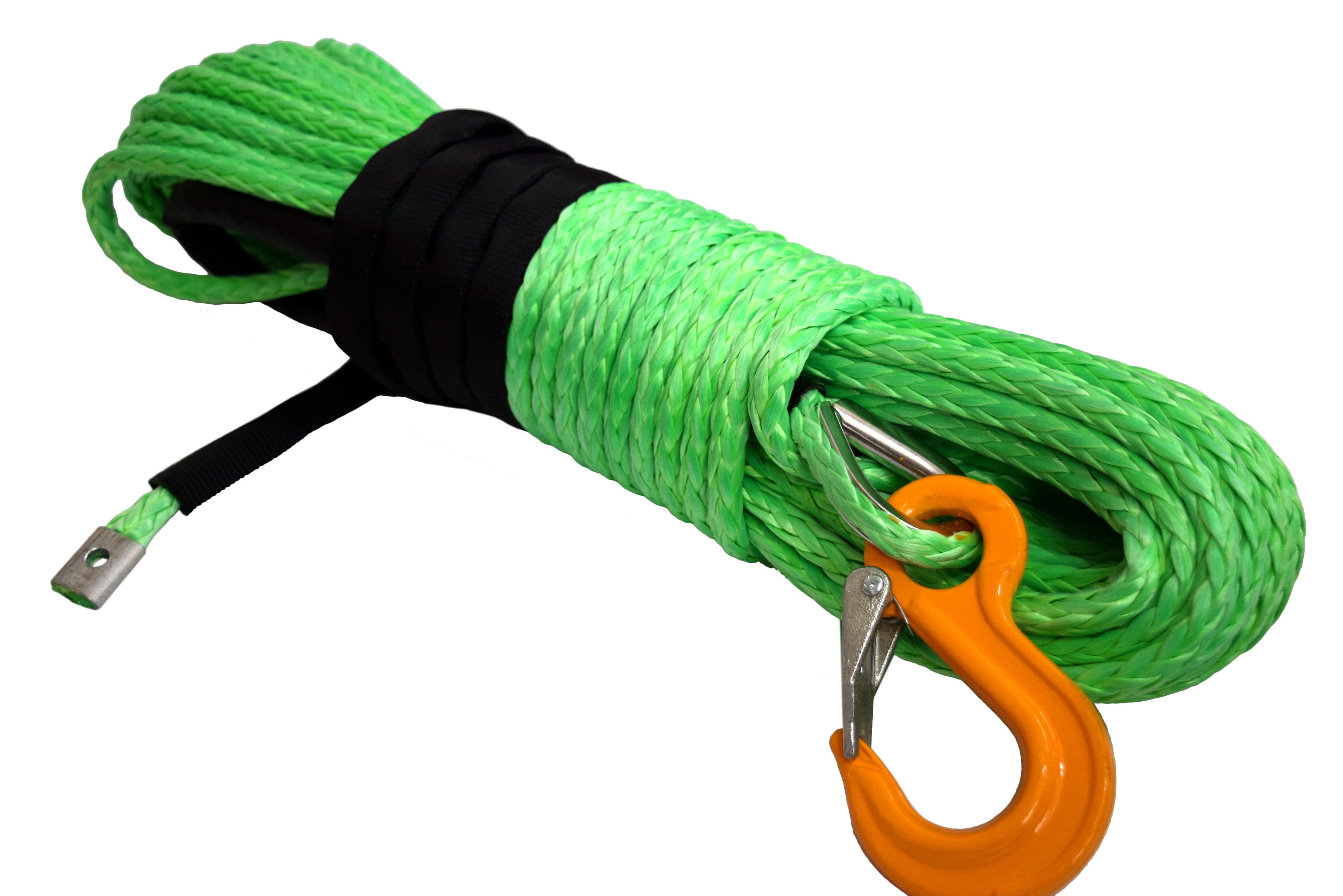QIQU green 100ft 3/8 inch 4x4 SUV Off-road car synthetic winch cable rope line with thimble sleeve hook lug