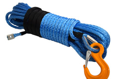QIQU blue 100ft 3/8 inch 4x4 SUV Off-road car synthetic winch cable rope line with thimble sleeve hook lug