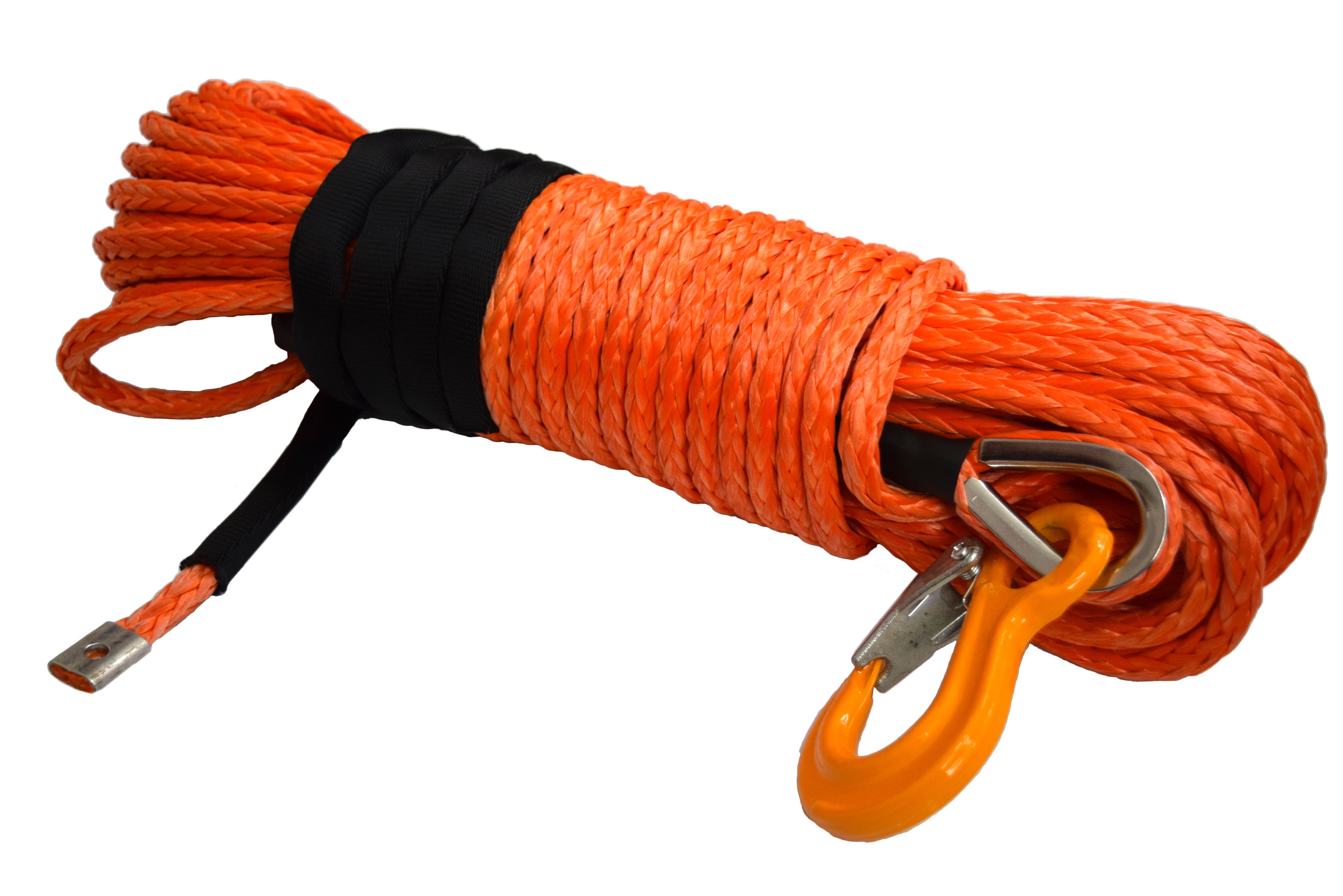 QIQU orange 100ft 3/8 inch 4x4 SUV Off-road car synthetic winch cable rope line with thimble sleeve hook lug