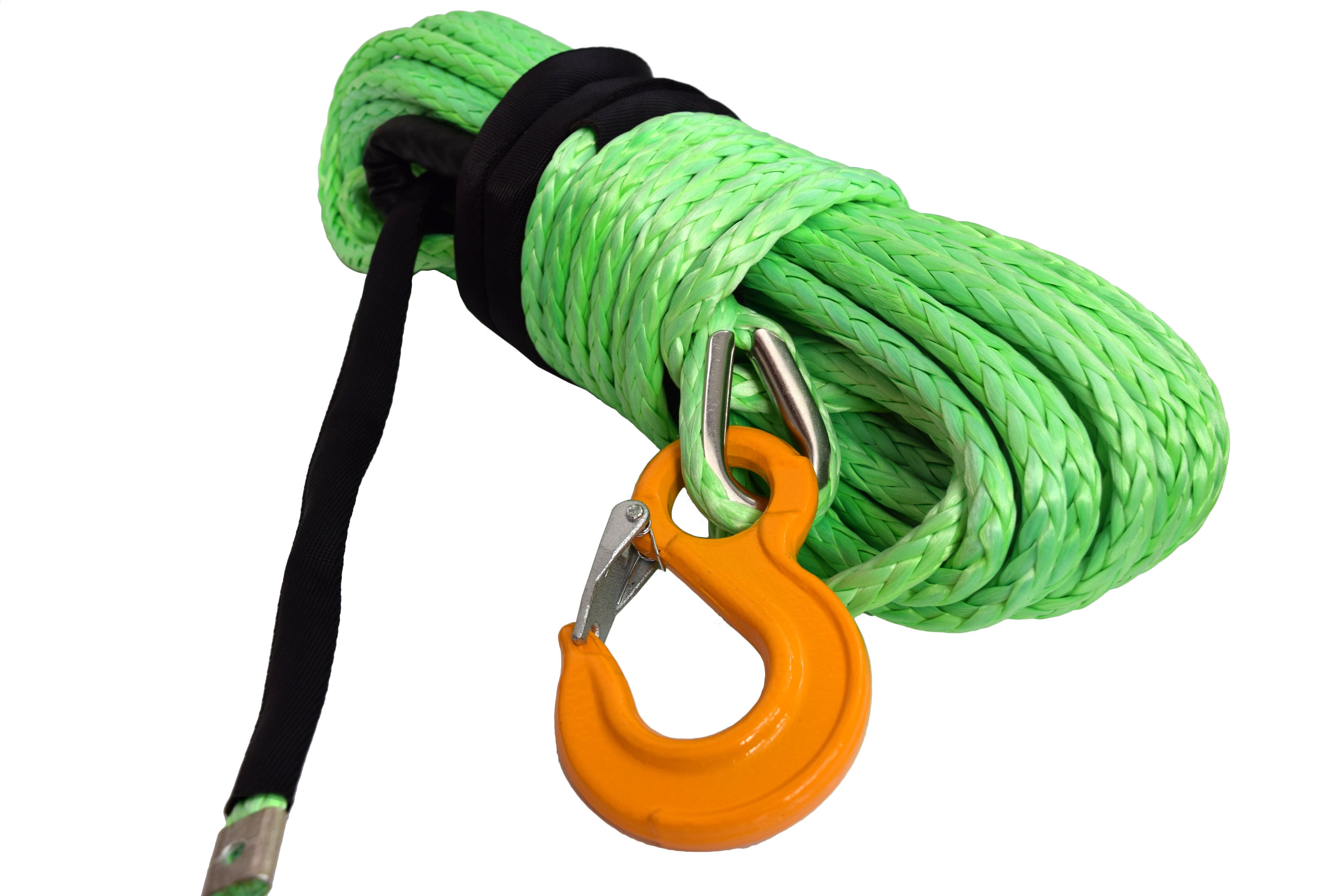 QIQU green 100 ft 1/2 inch SUV Off-road car synthetic winch cable rope line with hook and lug