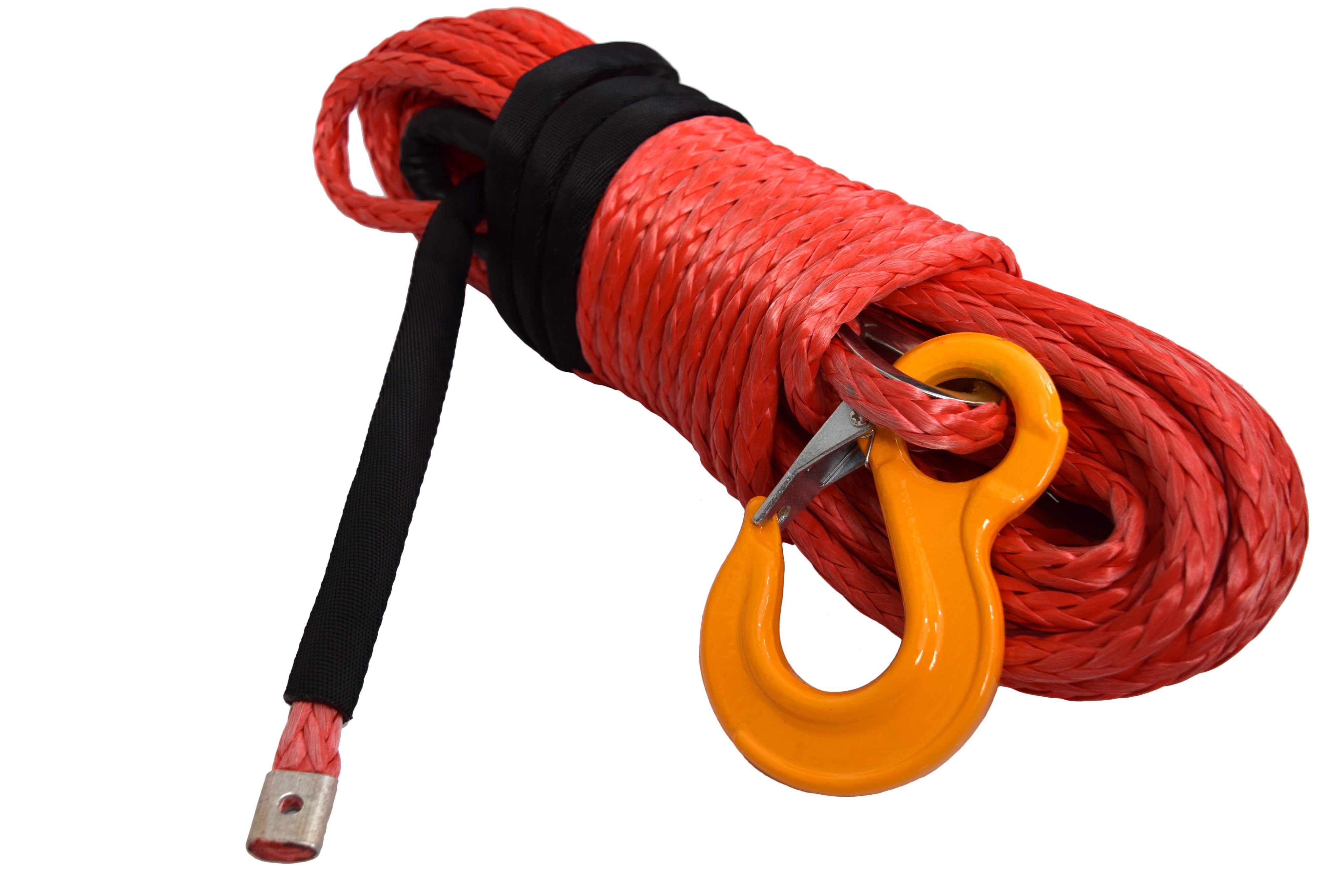 QIQU red 100 ft 1/2 inch SUV Off-road car synthetic winch cable rope line with hook and lug