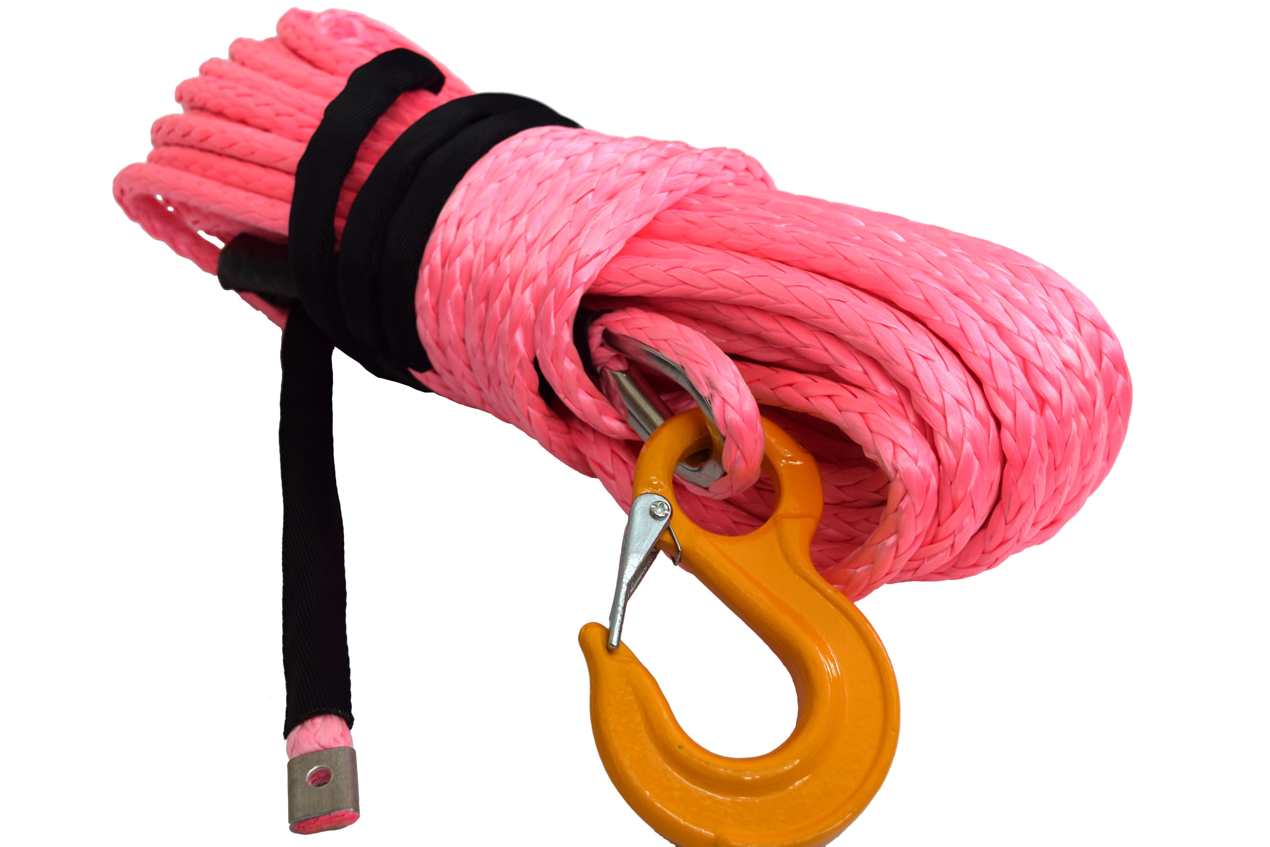 QIQU pink 100 ft 1/2 inch SUV Off-road car synthetic winch cable rope line with hook and lug